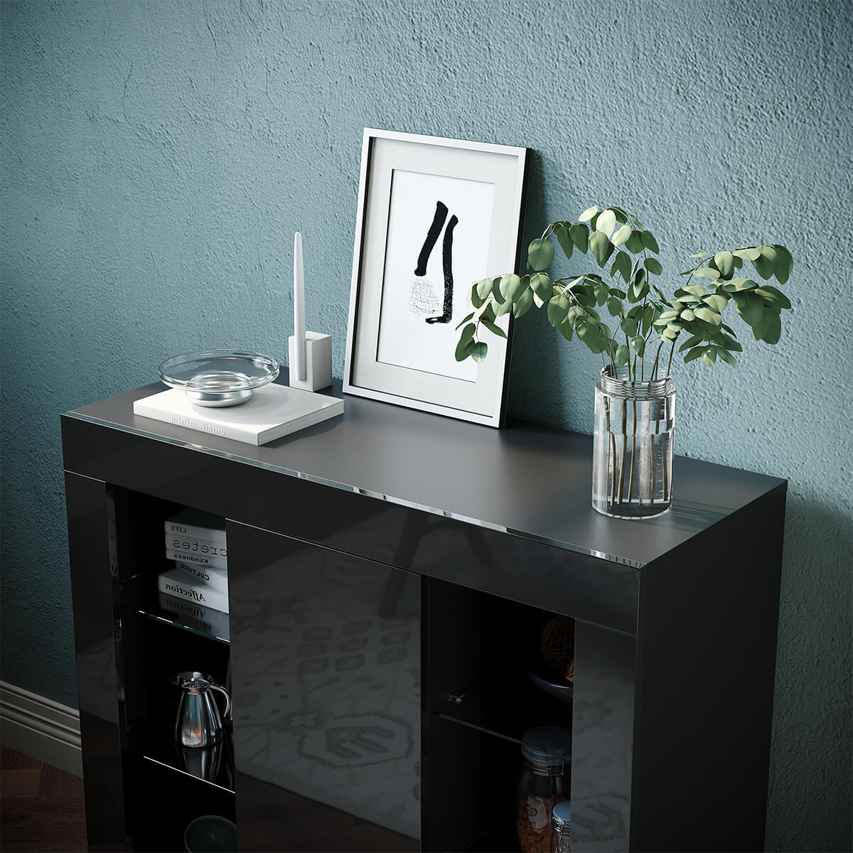 SONNI Kommode Sideboard mit LED Beleuchtung Schwarz Hochglanz Wohnzimmermöbel Wohnzimmerschrank Standschrank - Sonni Sanitär GmbH