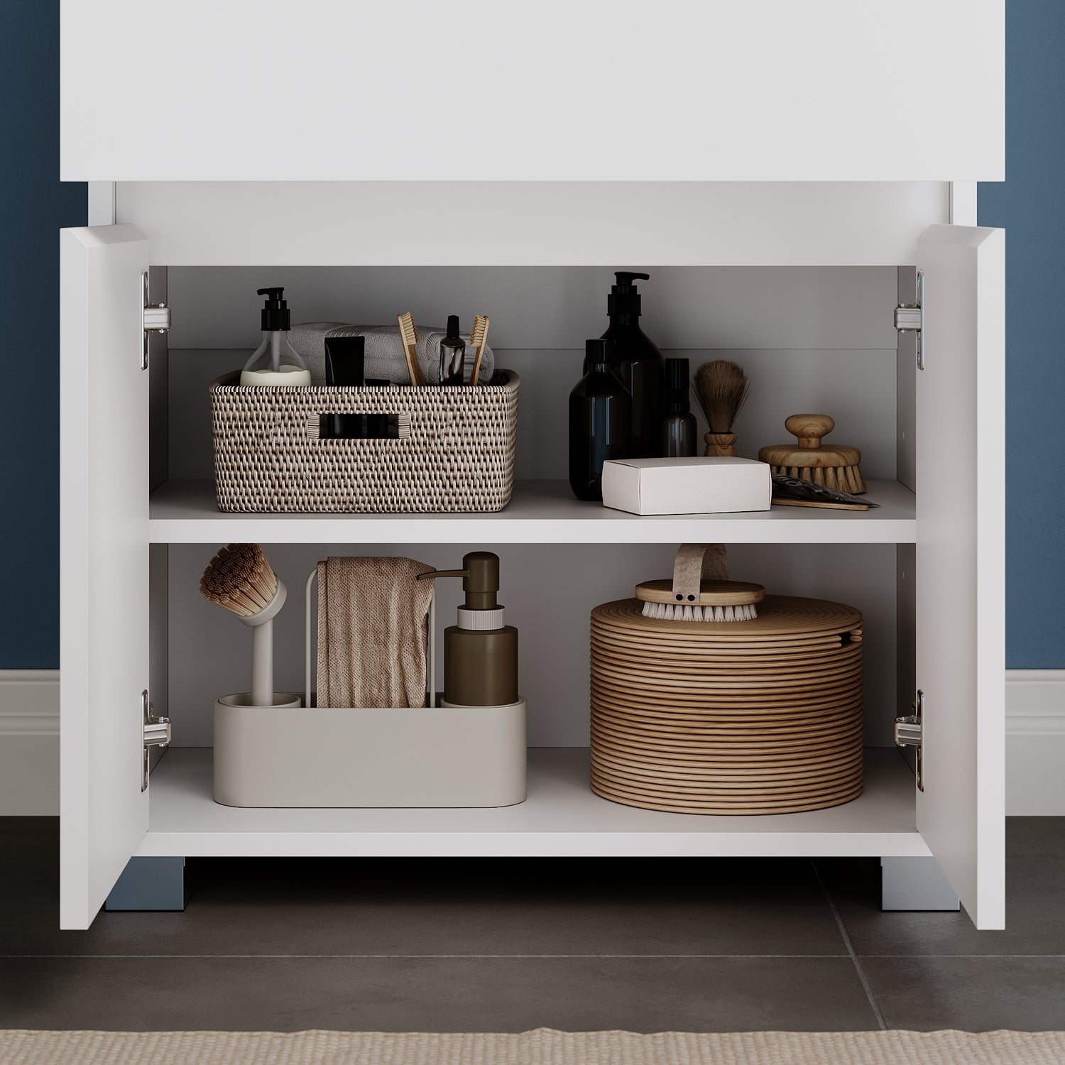 SONNI Badezimmer-Beistelltisch mit Touch-LED, 1 Schublade 2 Türen ausziehbarer Einlegeboden Aufbewahrungsmöbel 56 x 30 x 82 cm Weiß
