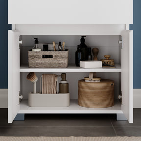 SONNI Badezimmer-Beistelltisch mit Touch-LED, 1 Schublade 2 Türen ausziehbarer Einlegeboden Aufbewahrungsmöbel 56 x 30 x 82 cm Weiß