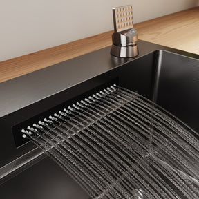 SONNI Spülbecken Einbauspüle Küchenspüle Waschbecken 304 SUS Edelstahl, Schwarz, 75/80×45×26 cm, Unterbauspüle mit 1 Becken, Abtropfkorb, Abfallsieb, Armatur, Schneidebrett, Tassenuntersetzer und Wasserfilterarmatur - Sonni Sanitär GmbH