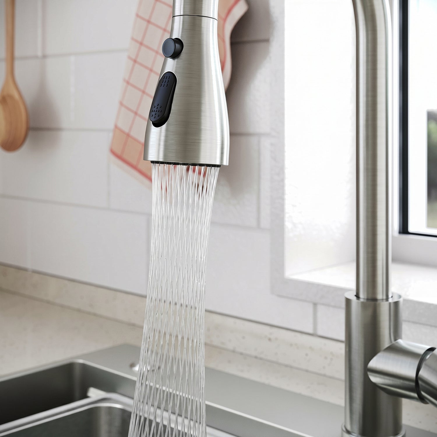SONNI Waschtischarmatur mit Ausziehbrause, Edelstahl 3 Wasserflussmodi, automatische Rückstellfunktion G3/8 Silber