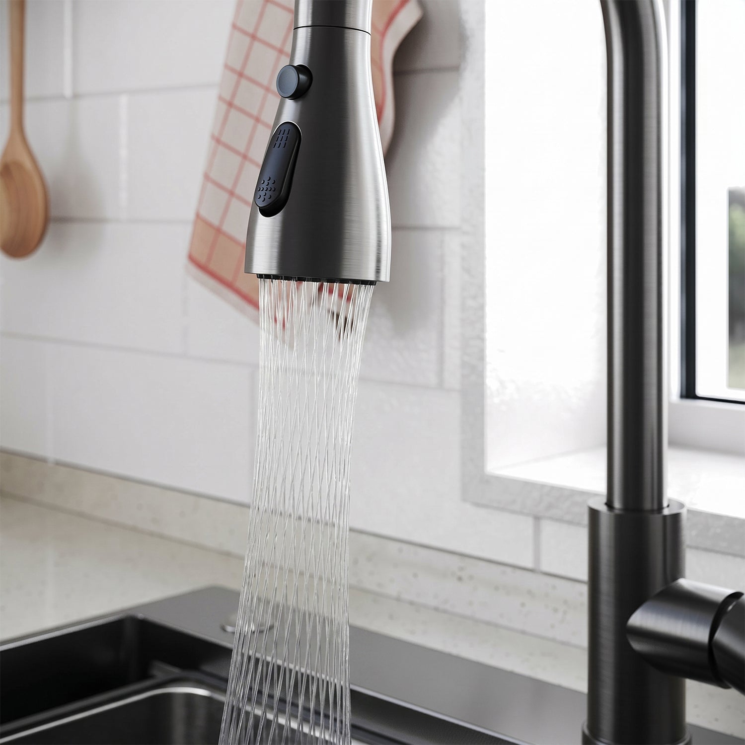 SONNI Waschtischarmatur mit Ausziehbrause, Edelstahl 3 Wasserflussmodi, automatische Rückstellfunktion G3/8 Silber