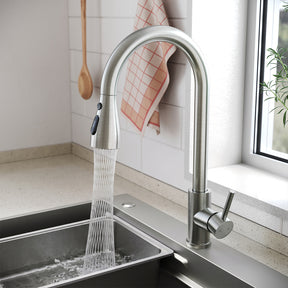 SONNI Waschtischarmatur mit Ausziehbrause, Edelstahl 3 Wasserflussmodi, automatische Rückstellfunktion G3/8 Silber