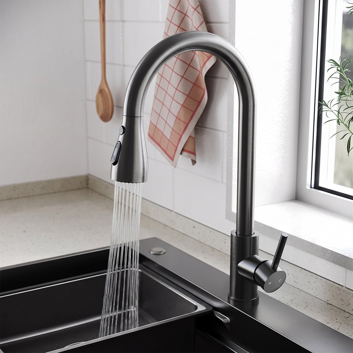 SONNI Waschtischarmatur mit Ausziehbrause, Edelstahl 3 Wasserflussmodi, automatische Rückstellfunktion G3/8 Silber