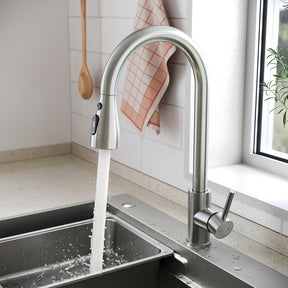 SONNI Waschtischarmatur mit Ausziehbrause, Edelstahl 3 Wasserflussmodi, automatische Rückstellfunktion G3/8 Silber