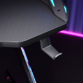 SONNI Gaming Schreibtisch mit LED 120cm Gaming Tisch RGB Gaming Schreibtisch Ergonomischer Tisch Gamer Tisch mit Getränkehalterung und Kopfhörerhaken Schwarz PC Tisch Klein