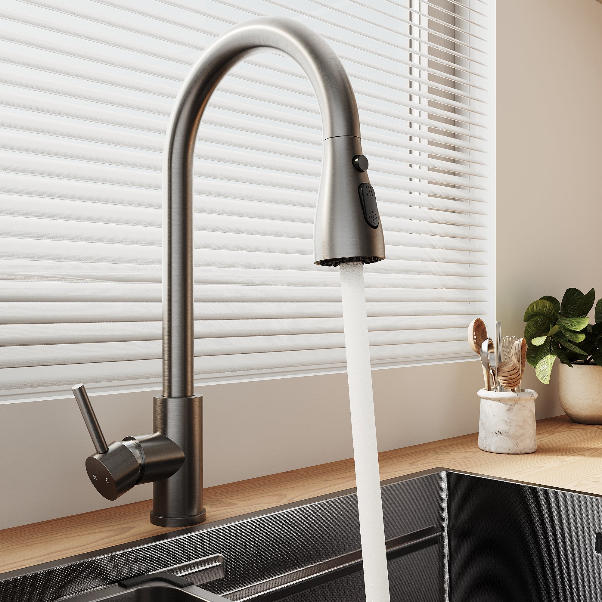 SONNI Küchenspüle Waschbecken Edelstahl 304, Nanosilber/Diamantschwarz, 70x44 cm, Einbauspüle mit 1 Becken,Wasserhahn,Unterbauspüle mit Abtropfkorb und Rechteckigem Abfallsieb