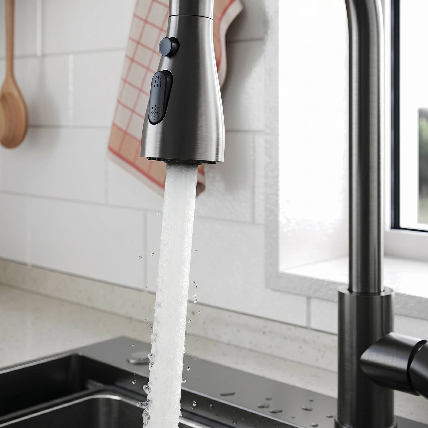 SONNI Waschtischarmatur mit Ausziehbrause, Edelstahl 3 Wasserflussmodi, automatische Rückstellfunktion G3/8 Silber
