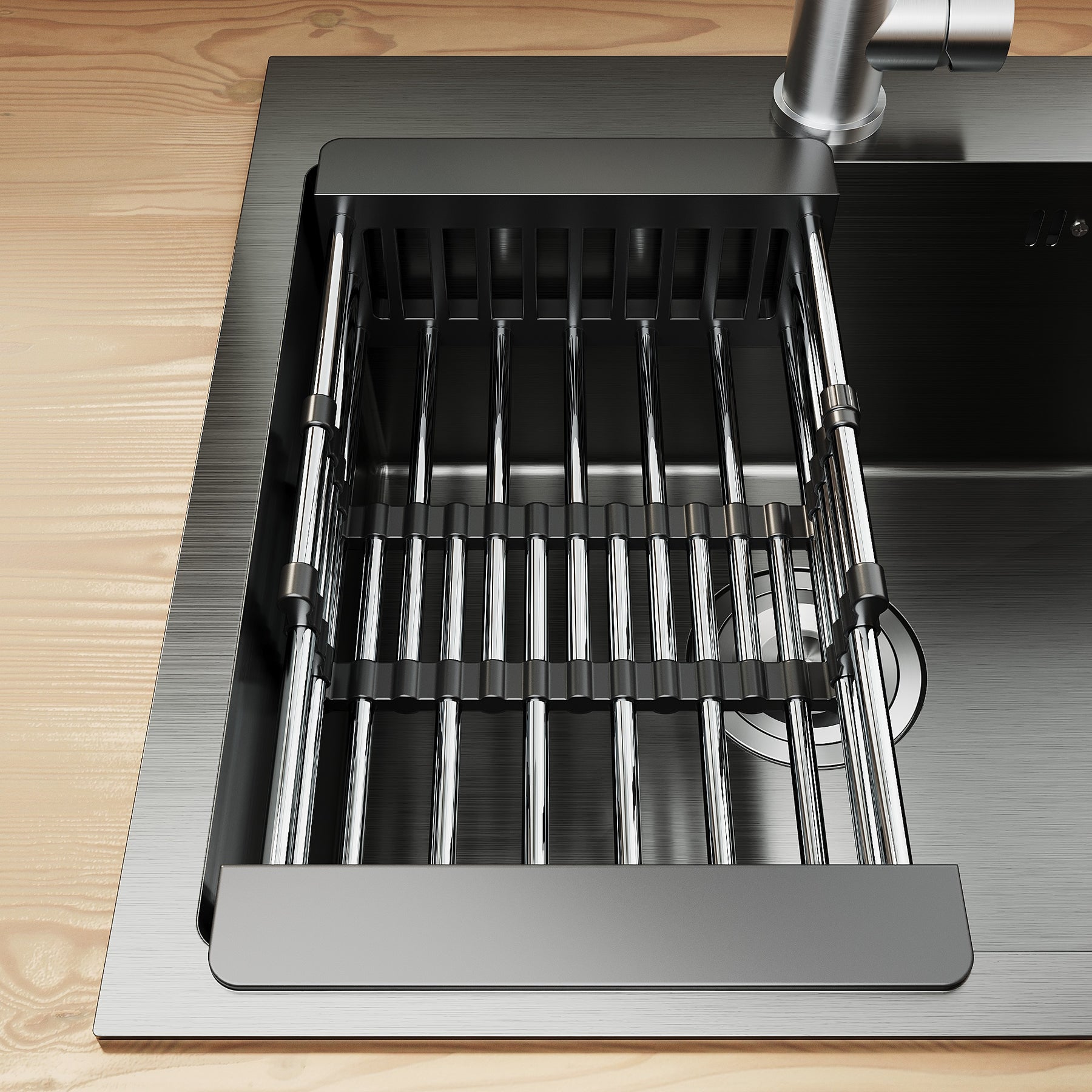 SONNI Küchenspüle Edelstahl mit Armatur Set, Spülbecken Schwarz 50 x 45 cm