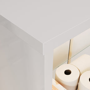 SONNI Badschrank mit LED-Sensoren,3 verstellbare Glasböden Badschrank mit 4 Kunststofffüßen 100 x 26 x 116 cm Weiß