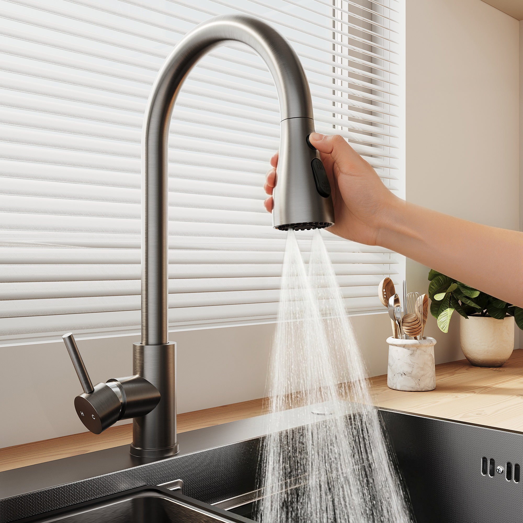 SONNI Spülbecken Küchenspüle 304 Edelstahl Waschbecken 70×45 cm, Einbauspüle mit 1 Becken,Wasserhahn,Unterbauspüle, Nanosilber/Diamantschwarz, inkl. Abtropfkorb & Abflusssieb, 3-Loch Breitkante