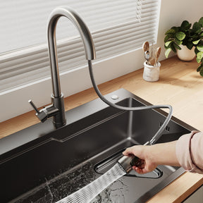 SONNI Waschbecken Küchenspüle 304 SUS Edelstahl, 70×48 cm, Einbauspüle mit 1 Becken,Wasserhahn,Unterbauspüle, mit Abtropfkorb und Dreieckigem Abfallsieb, 3-Loch Breitkante