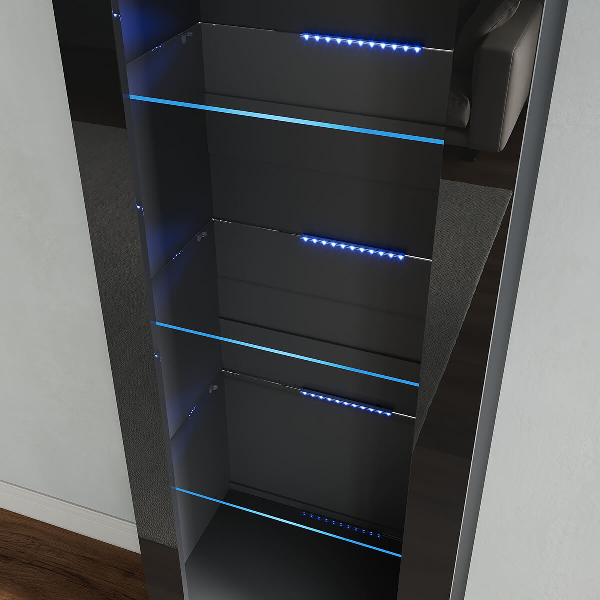 SONNI Vitrine mit LED-Beleuchtung, Glasvitrine mit Schubladen, weiß Hochglanzfront, Sammlervitrine, Vitrinenschrank - Sonni Sanitär GmbH