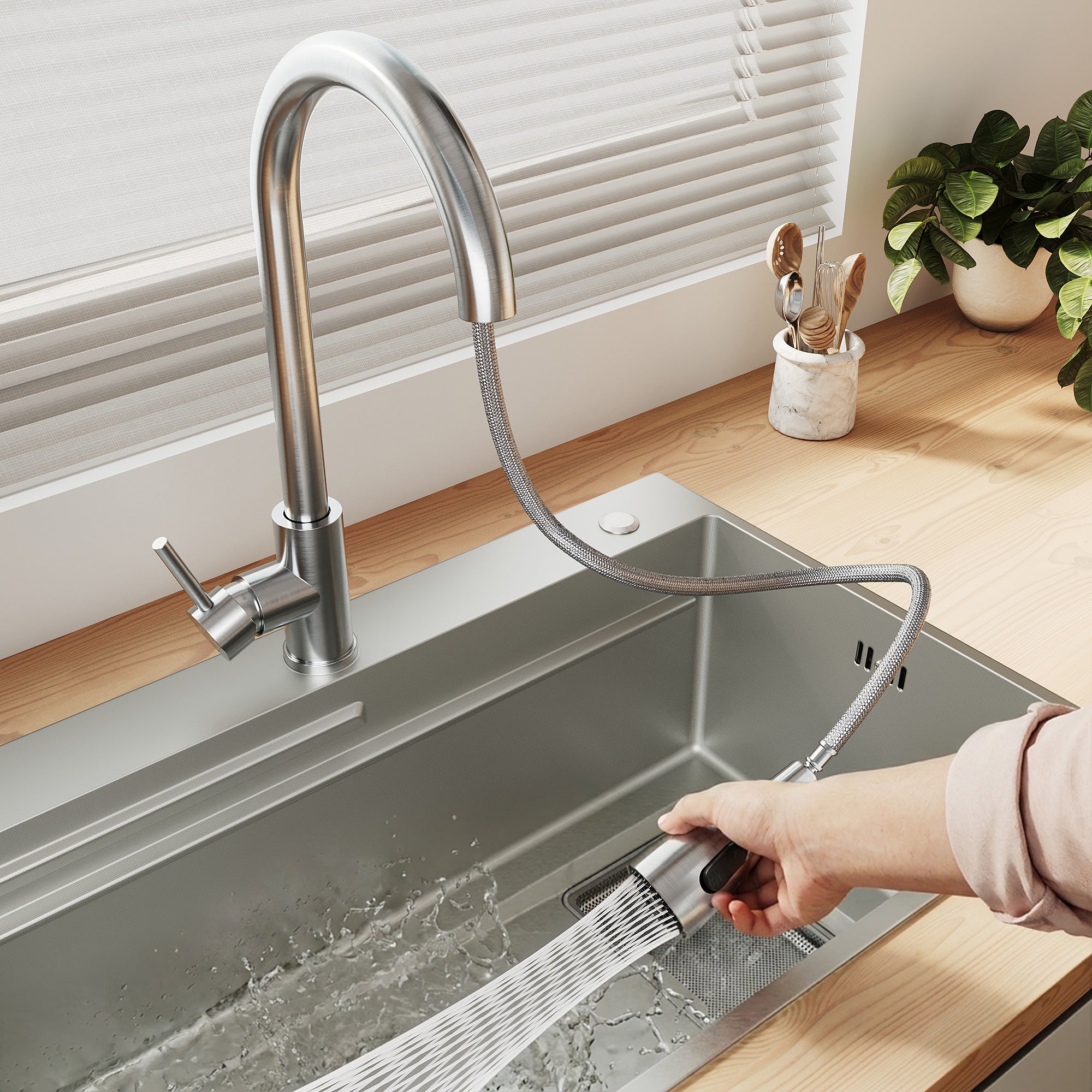 SONNI Spülbecken Küchenspüle 304 Edelstahl Waschbecken 70×45 cm, Einbauspüle mit 1 Becken,Wasserhahn,Unterbauspüle, Nanosilber/Diamantschwarz, inkl. Abtropfkorb & Abflusssieb, 3-Loch Breitkante
