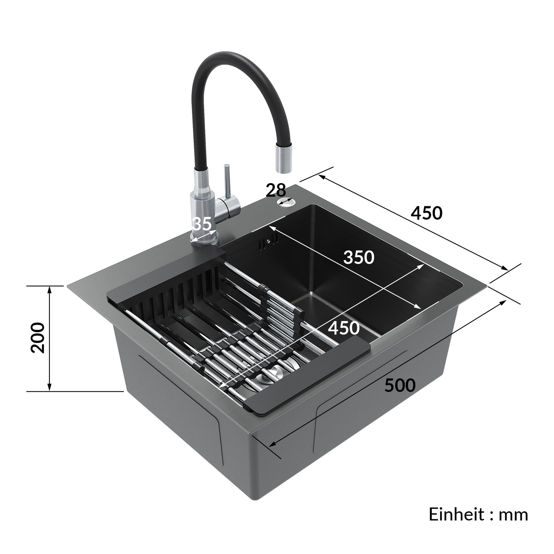SONNI Küchenspüle Edelstahl mit Armatur Set, Spülbecken Schwarz 50 x 45 cm