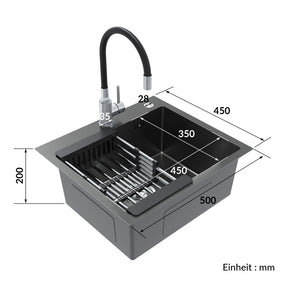 SONNI Küchenspüle Edelstahl mit Armatur Set, Spülbecken Schwarz 50 x 45 cm