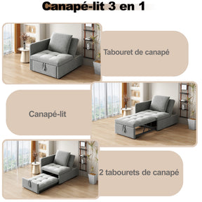 SONNI Schlafsofa mit Schlaffunktion, 3 in 1 Polsterbett, Leinenstoffsofa mit verstellbarer Rückenlehne und Kissen, Liegesofa für Gästezimmer und Home-Office, 177 x 68 x 65 cm