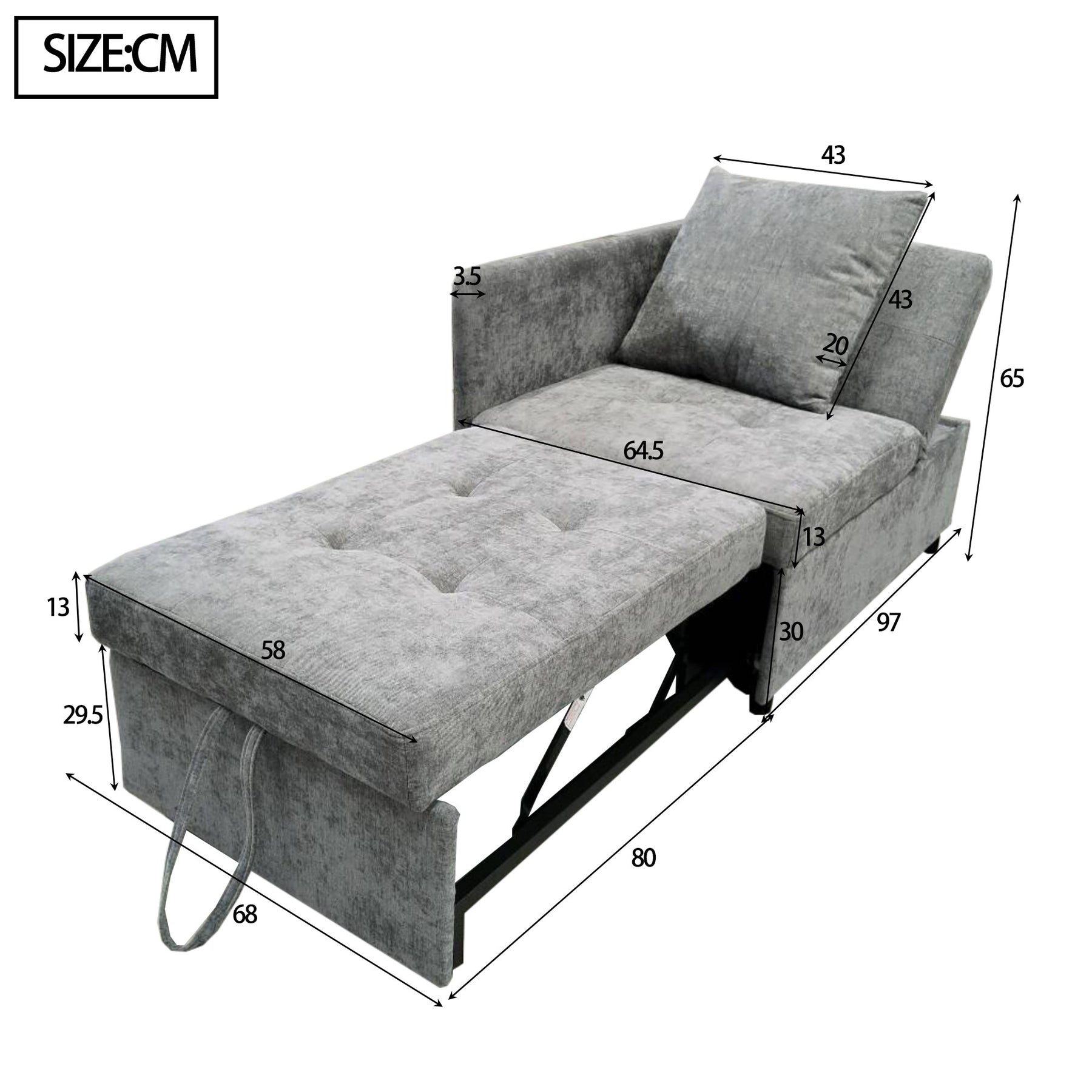 SONNI Schlafsofa mit Schlaffunktion, 3 in 1 Polsterbett, Leinenstoffsofa mit verstellbarer Rückenlehne und Kissen, Liegesofa für Gästezimmer und Home-Office, 177 x 68 x 65 cm