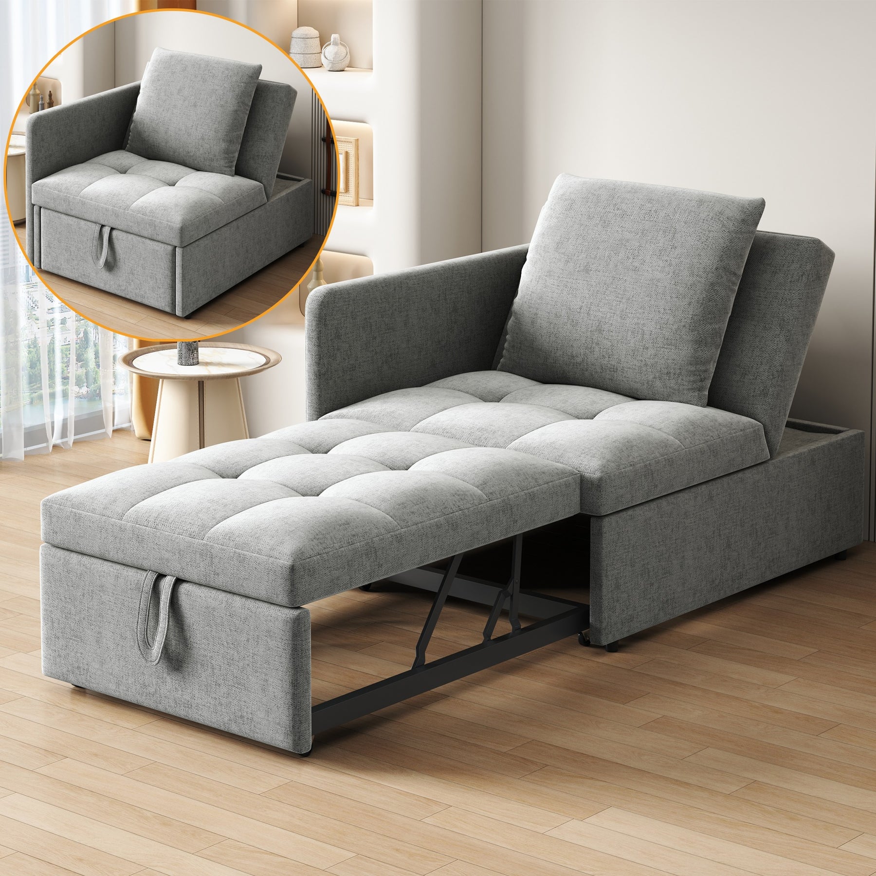 SONNI Schlafsofa mit Schlaffunktion, 3 in 1 Polsterbett, Leinenstoffsofa mit verstellbarer Rückenlehne und Kissen, Liegesofa für Gästezimmer und Home-Office, 177 x 68 x 65 cm