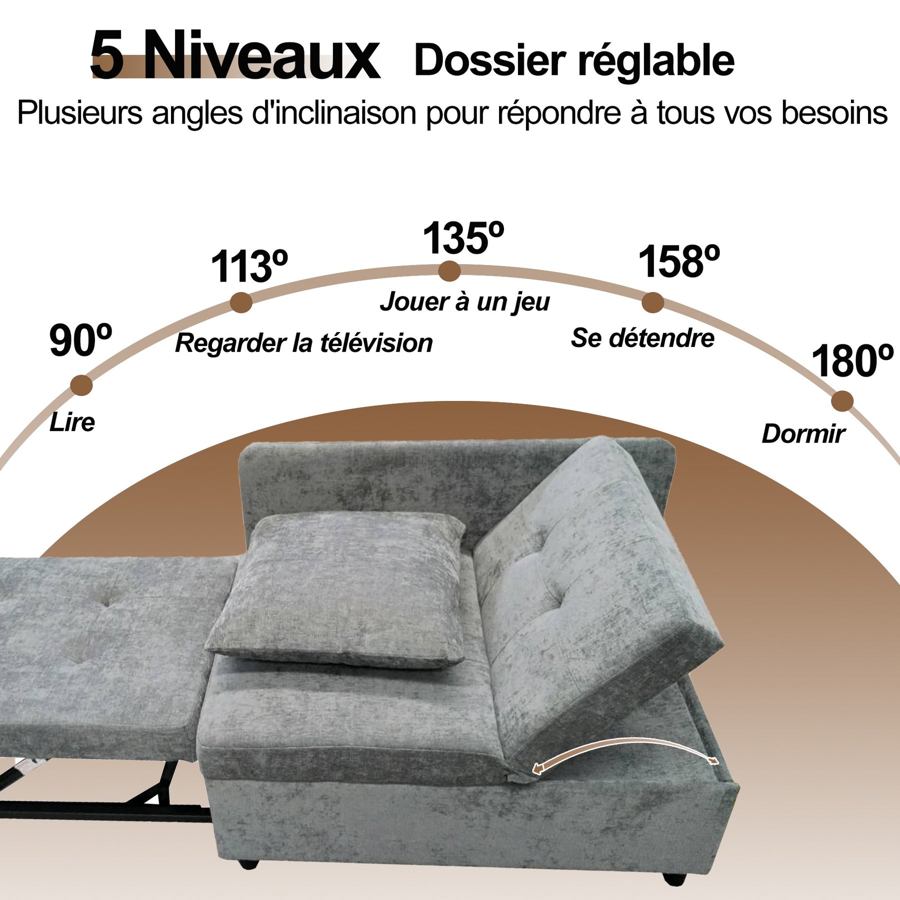 SONNI Schlafsofa mit Schlaffunktion, 3 in 1 Polsterbett, Leinenstoffsofa mit verstellbarer Rückenlehne und Kissen, Liegesofa für Gästezimmer und Home-Office, 177 x 68 x 65 cm