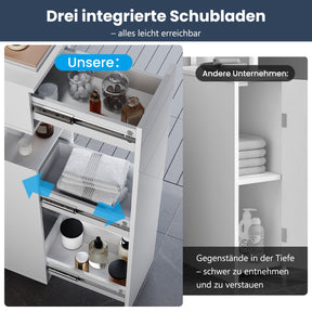 SONNI Badezimmerschrank mit LED-Sensor, Badschrank mit 3 Schubladen und linksseitigem Klappfach, Aufbewahrungsschrank 100 x 26 x 116 cm Weiß
