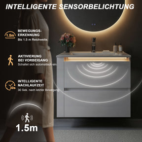SONNI Wandhängender Waschtisch mit LED Beleuchtung Doppeltüren verstellbare Einlegeböden weiß Unterbauwaschbecken 2 Designs Wandhängend Freistehend