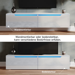 SONNI TV Board Weiss Griffloses Design TV Schrank Hochglanz mit LED Beleuchtung (12 Farben können eingestellt Werden)