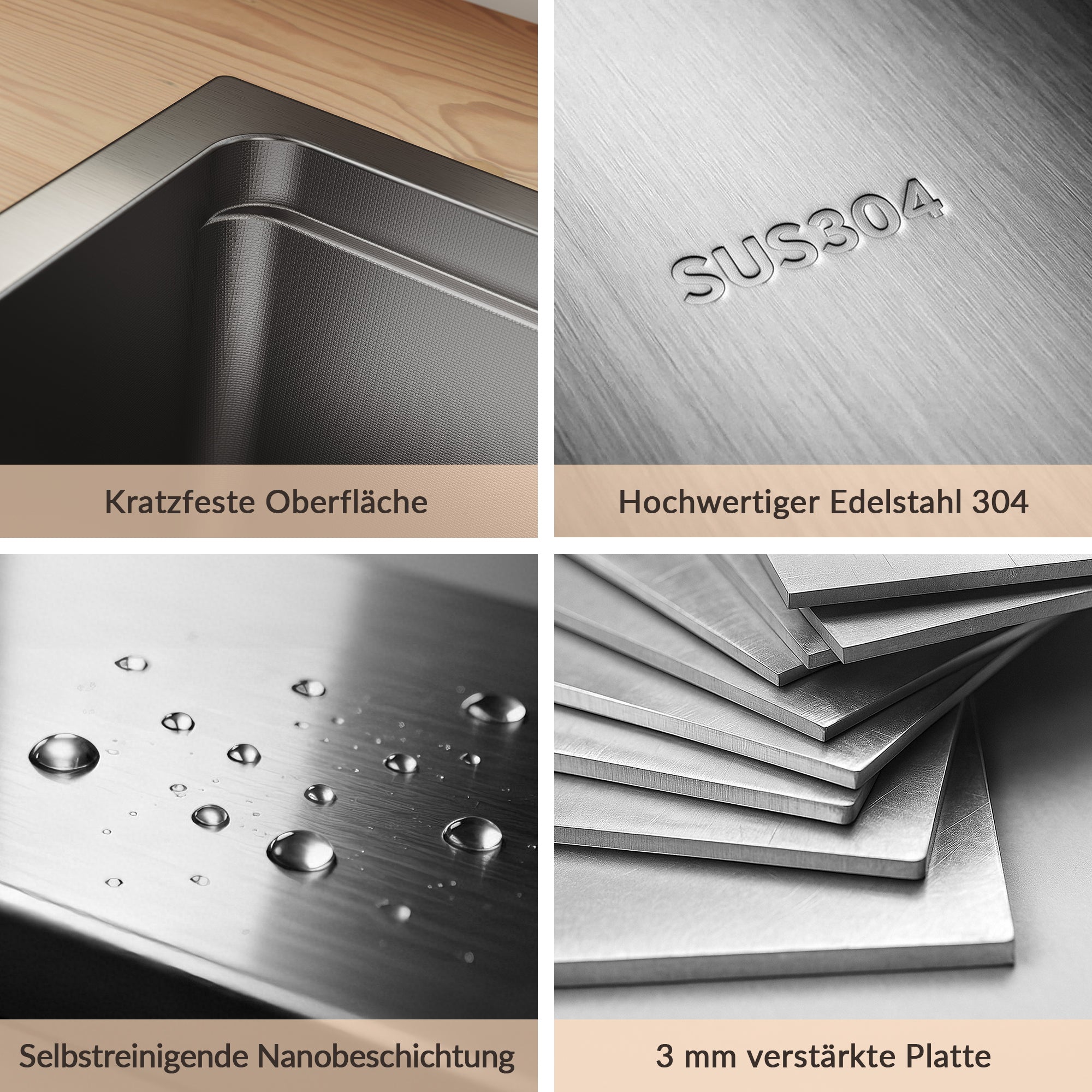 SONNI Waschbecken Küchenspüle 304 SUS Edelstahl, 70×43 cm, Einbauspüle mit 1 Becken, Unterbauspüle, mit Abtropfkorb und Dreieckigem Abfallsieb, Schmale Seite - Sonni Sanitär GmbH