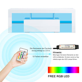SONNI TV Schrank Weiss, TV Board Hochglanz, mit LED Beleuchtung(12 Farben können eingestellt Werden), mit Klapptür, mit Glasregal, Griffloses Design - Sonni Sanitär GmbH