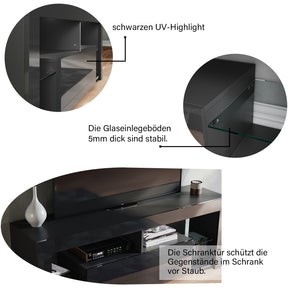 SONNI Lowboard  TV Board Hochglanz, mit LED Beleuchtung(12 Farben können eingestellt Werden), mit Klapptür, mit Glasregal, Griffloses Design - Sonni Sanitär GmbH