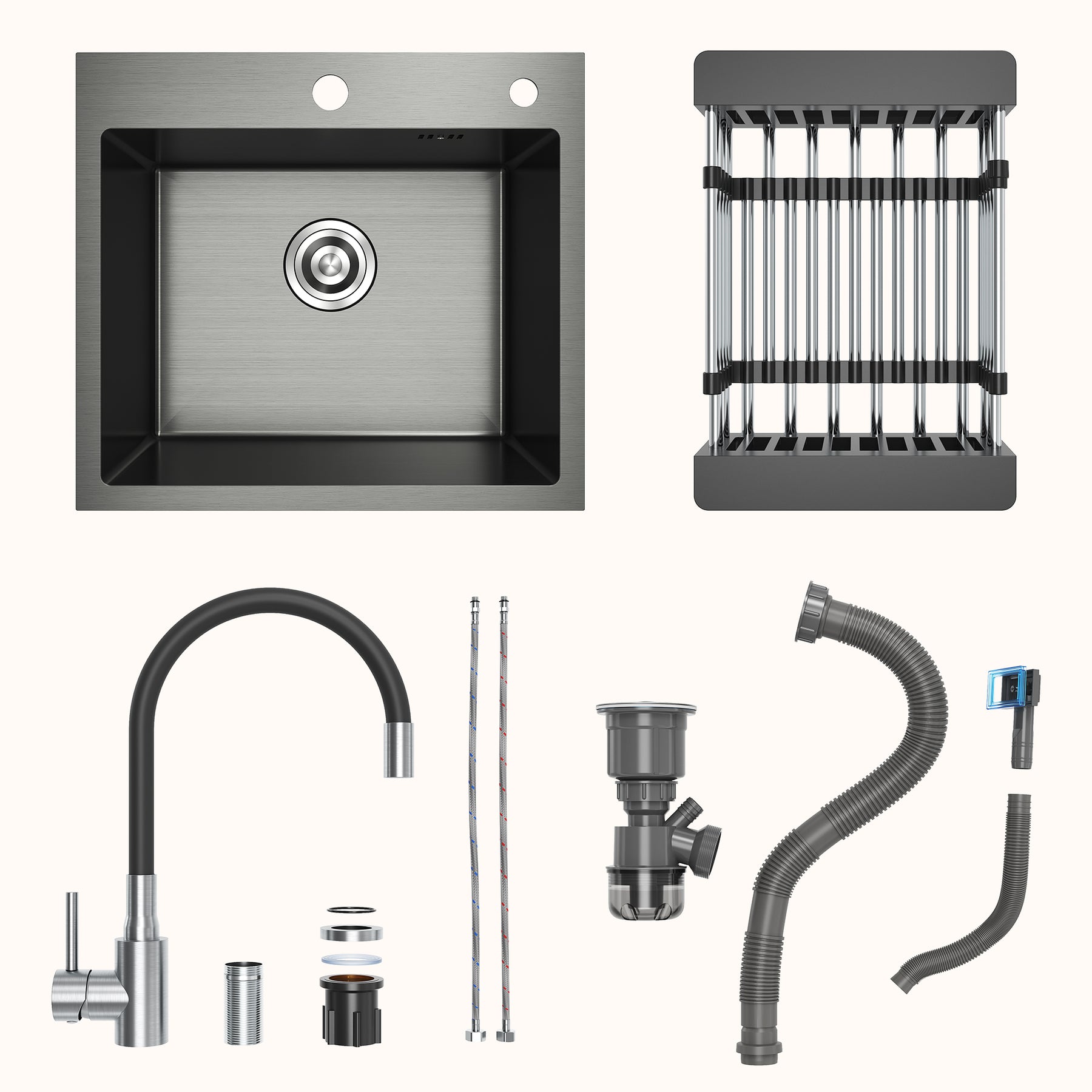 SONNI Küchenspüle Edelstahl mit Armatur Set, Spülbecken Schwarz 50 x 45 cm