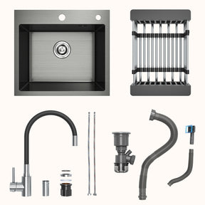 SONNI Küchenspüle Edelstahl mit Armatur Set, Spülbecken Schwarz 50 x 45 cm