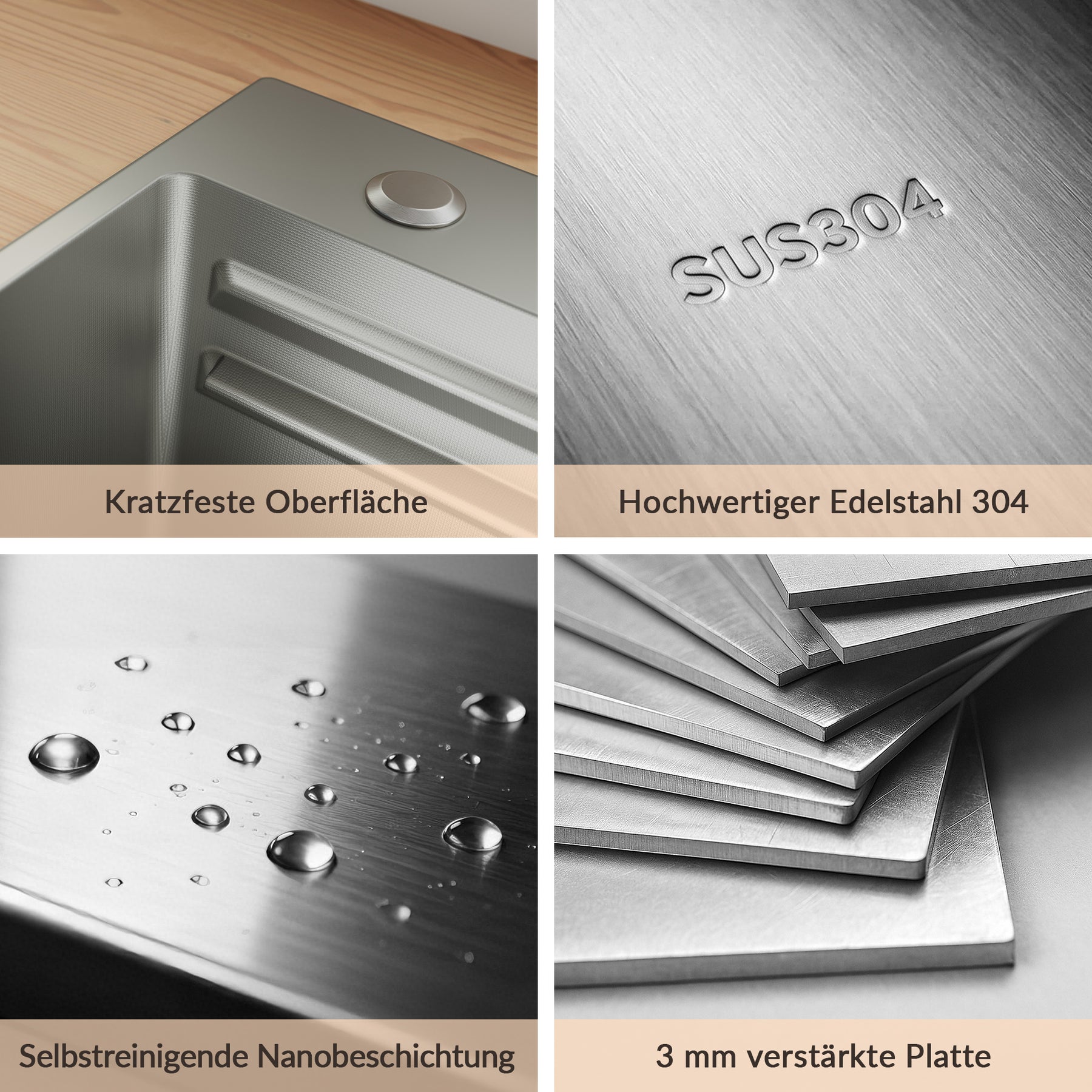 SONNI Spülbecken Küchenspüle 304 Edelstahl 70×45 cm, Einbauspüle mit 1 Becken, Unterbauspüle Silber, inkl. Abtropfkorb & Abflusssieb, 3-Loch Breitkante - Sonni Sanitär GmbH