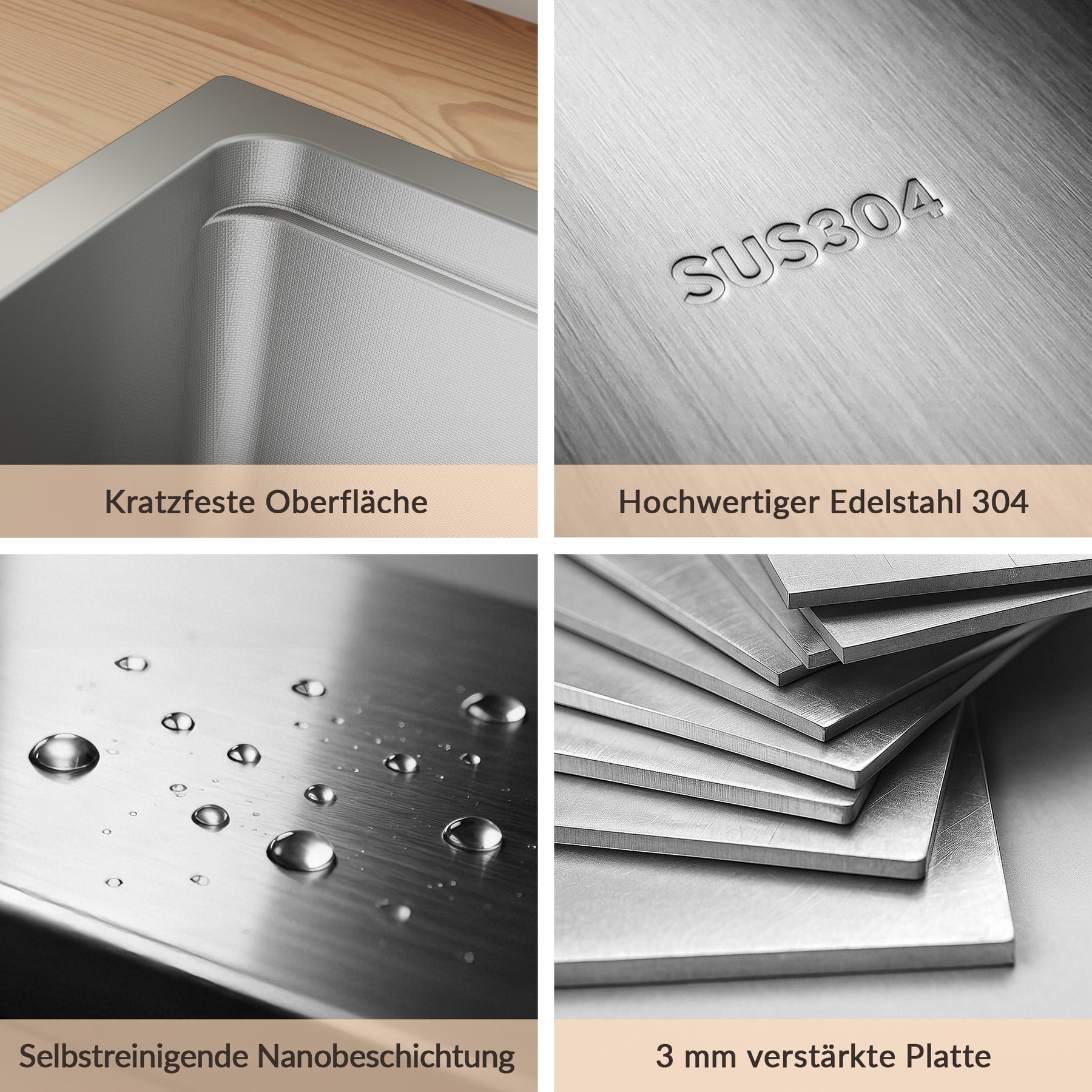 SONNI Waschbecken Küchenspüle 304 SUS Edelstahl, 70×43 cm, Einbauspüle mit 1 Becken, Unterbauspüle, mit Abtropfkorb und Dreieckigem Abfallsieb, Schmale Seite - Sonni Sanitär GmbH