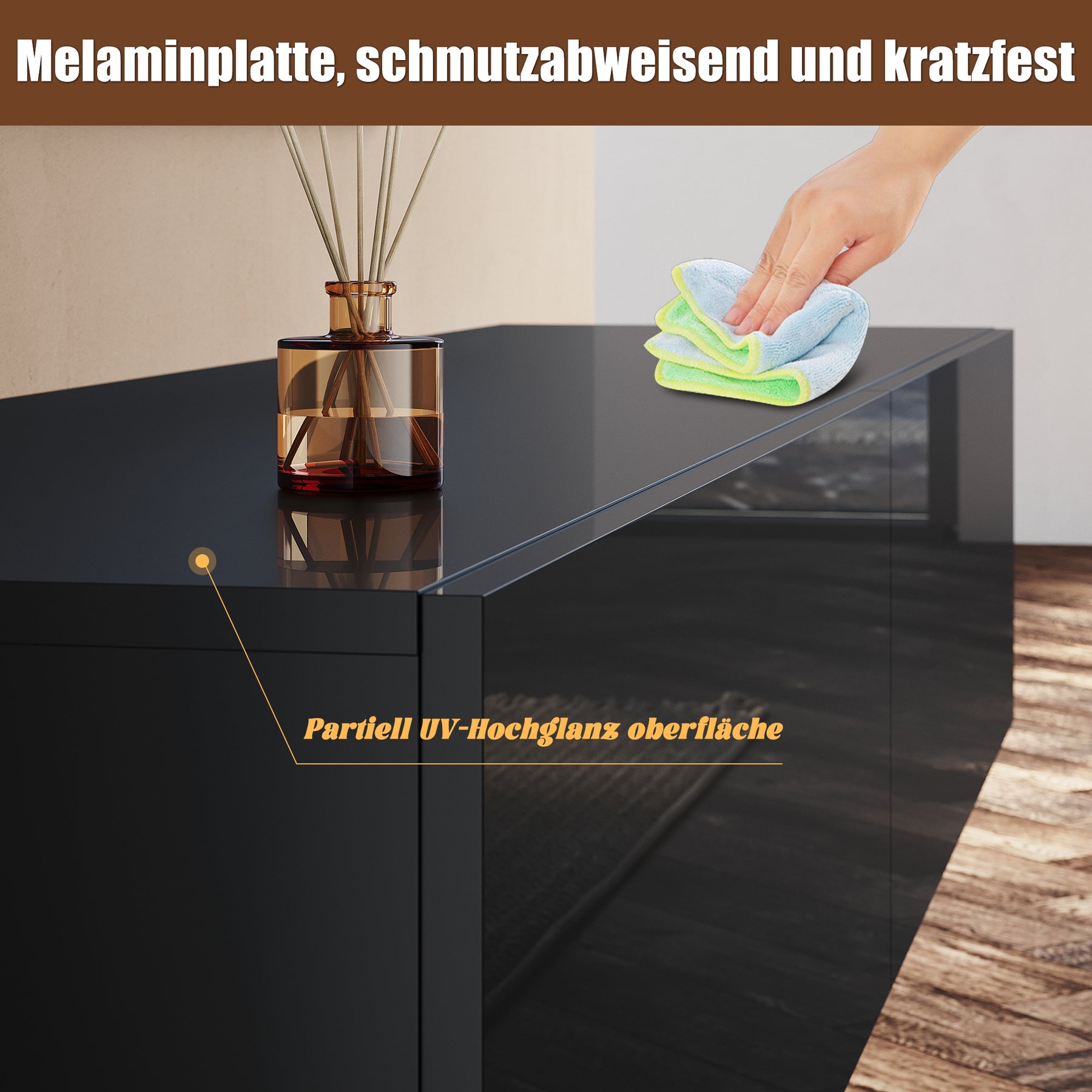 SONNI TV-Schrank Modern 140cm, Lowboard Hochglanz Schwarz Hängend/Stehend, TV-Regal mit 2 Schublade, 2 Türen, Griffloses, Fernsehtisch für Fernseher bis 65 Zoll Wohnzimmer & Schlafzimmer