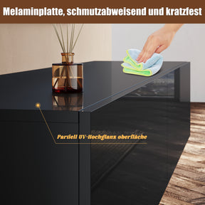 SONNI TV-Schrank Modern 140cm, Lowboard Hochglanz Schwarz Hängend/Stehend, TV-Regal mit 2 Schublade, 2 Türen, Griffloses, Fernsehtisch für Fernseher bis 65 Zoll Wohnzimmer & Schlafzimmer