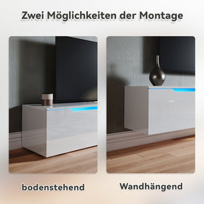 SONNI TV Board Weiss Griffloses Design TV Schrank Hochglanz mit LED Beleuchtung (12 Farben können eingestellt Werden)