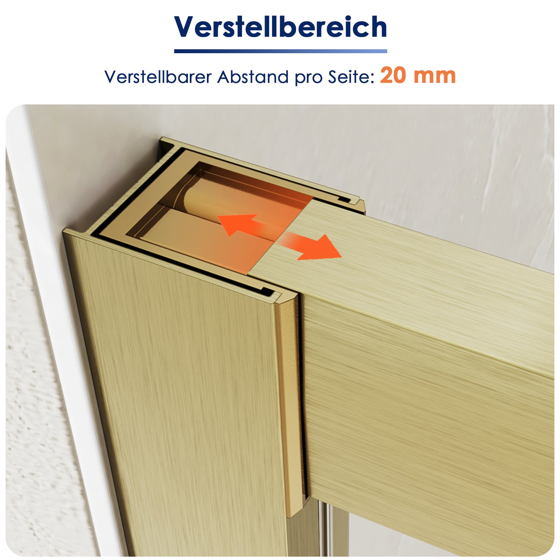 SONNI Duschtür Schiebetür Duschabtrennung Gebürstetes Gold Aluminiumrahmen ESG Glas 100–120 cm Höhe 185 cm - Sonni Sanitär GmbH