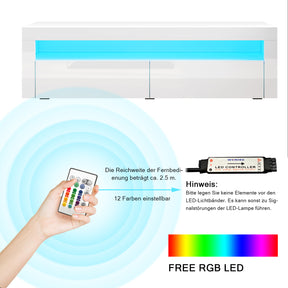SONNI TV Board Lowboard Unterschrank mit LED Beleuchtung Weiß Hochglanz TV Schrank (B155x T40 x H45cm)