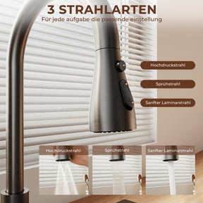 SONNI Waschtischarmatur mit Ausziehbrause, Edelstahl 3 Wasserflussmodi, automatische Rückstellfunktion G3/8 Silber
