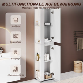 SONNI Badezimmerschrank mit Touch-LED-Beleuchtung, weißer Unterschrank mit 2 rechts öffnenden Türen und verstellbaren Einlegeböden, Geschlossen & Offenes Fach
