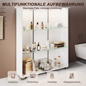 SONNI Badschrank mit LED-Sensoren,3 verstellbare Glasböden Badschrank mit 4 Kunststofffüßen 100 x 26 x 116 cm Weiß