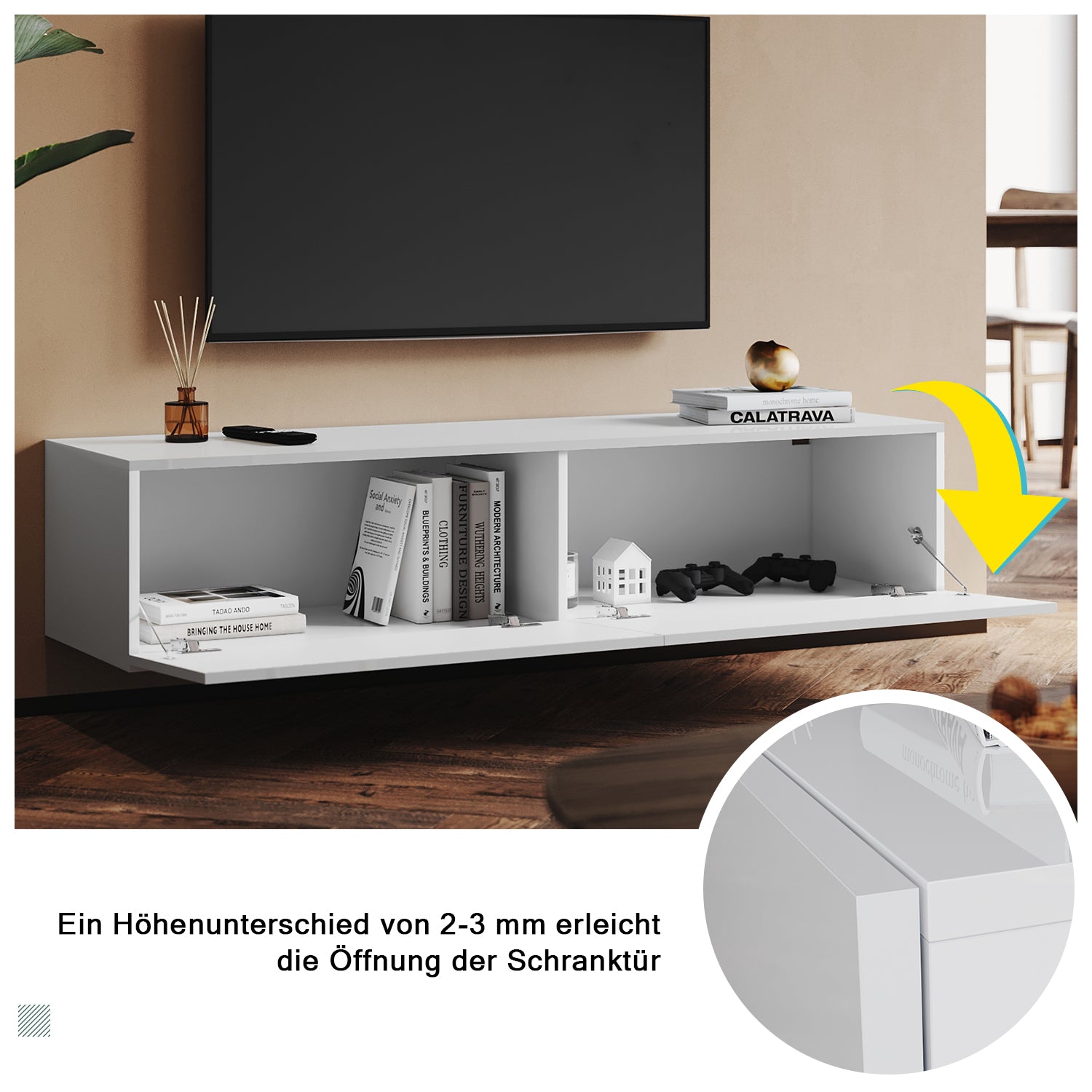 SONNI Lowboard TV Schrank weiß TV Board hängend 140x40x30cm Fernsehtisch