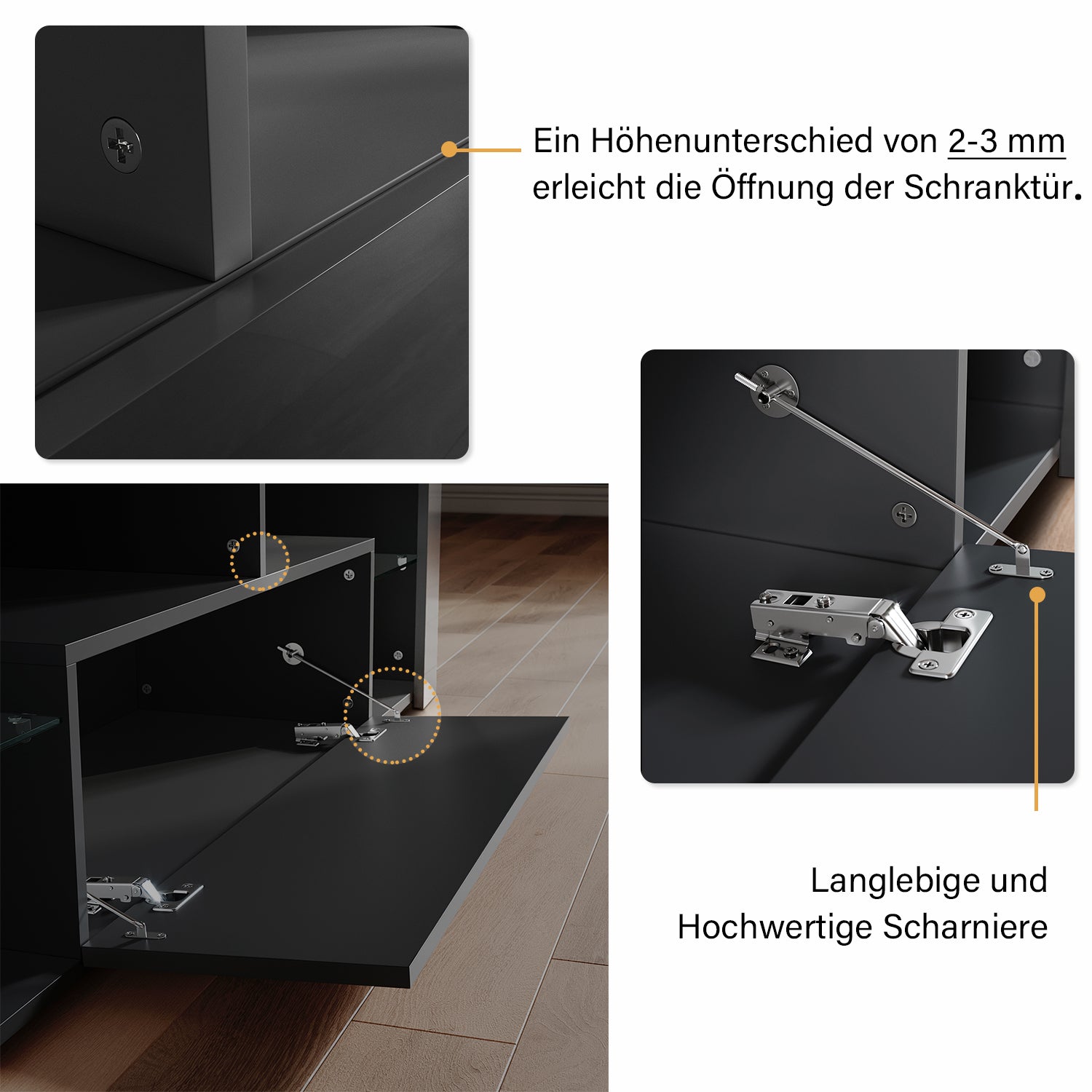SONNI Lowboard  TV Board Hochglanz, mit LED Beleuchtung(12 Farben können eingestellt Werden), mit Klapptür, mit Glasregal, Griffloses Design - Sonni Sanitär GmbH