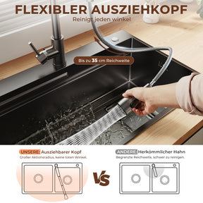 SONNI Waschtischarmatur mit Ausziehbrause, Edelstahl 3 Wasserflussmodi, automatische Rückstellfunktion G3/8 Silber