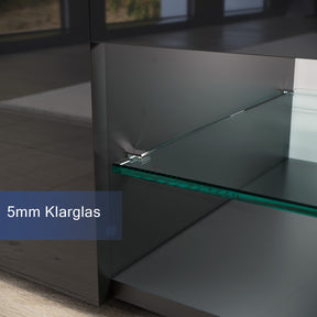 SONNI TV Board Lowboard Unterschrank Hochglanz Glasböden mit LED Beleuchtung Schwarz