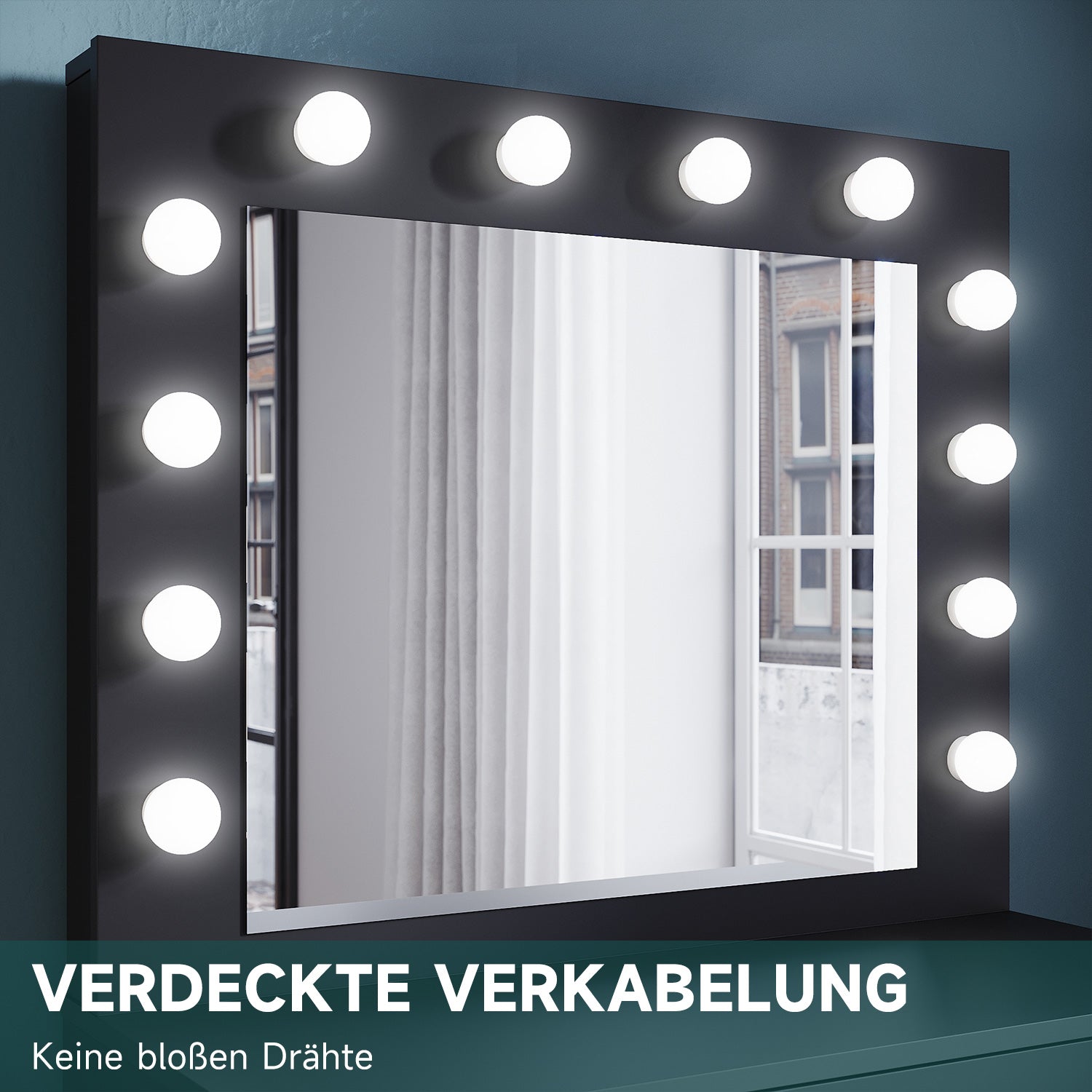 SONNI Schminktisch mit Hocker Spiegel, Kosmetiktisch mit Schubladen für Schlafzimmer, Frisiertisch Schreibtisch aus MDF und Massivholz, Kinderleichte Montage