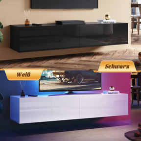 SONNI Lowboard,TV Board weiß/Schwarz hochglänzend hängend TV Schrank mit LED-Beleuchtung (12 Farben einstellbar), griffloses Design