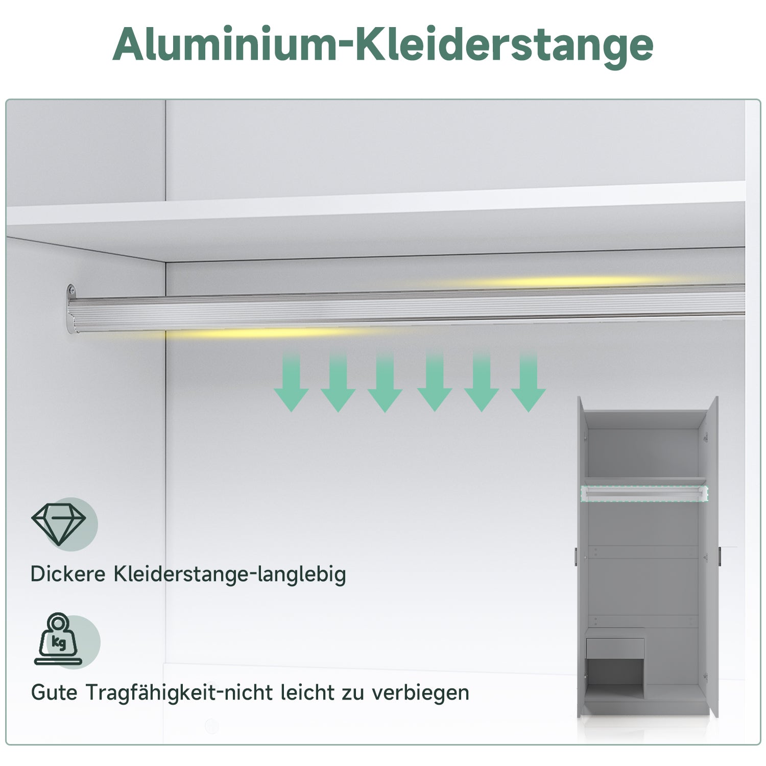 SONNI Modern Kleiderschrank 2-türig mit viel Stauraum, Vielseitiger Drehtürenschrank in Weiß mit Spiegeltür, Kleiner bis mittelgroßer Kleiderschrank