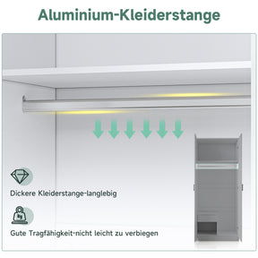 SONNI Modern Kleiderschrank 2-türig mit viel Stauraum, Vielseitiger Drehtürenschrank in Weiß mit Spiegeltür, Kleiner bis mittelgroßer Kleiderschrank